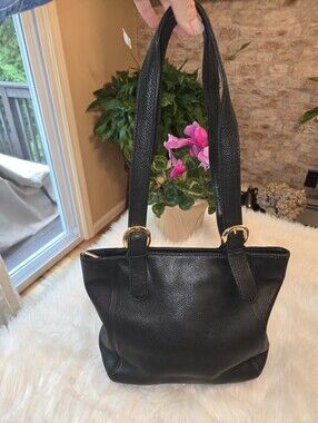 Mila Paoli Black Leather Shoulder Bag with Gold Plaque
